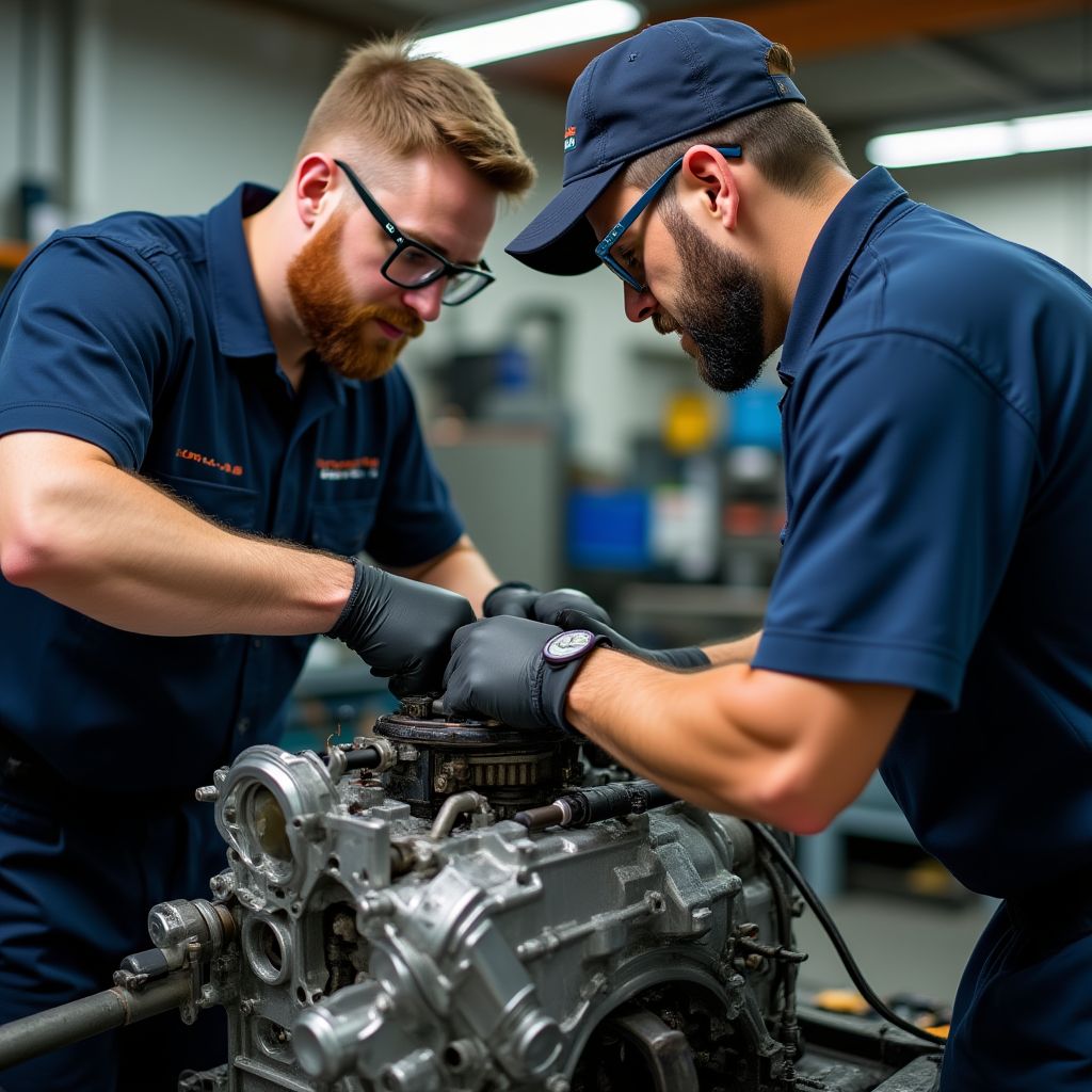 Técnicos colaborando en reparación